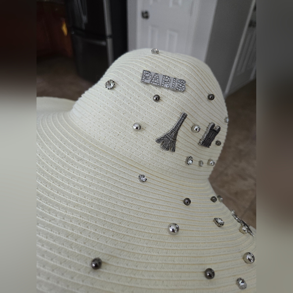 Karl Lagerfeld Cream Wide Brim Hat, Beach - Picture 5 of 7